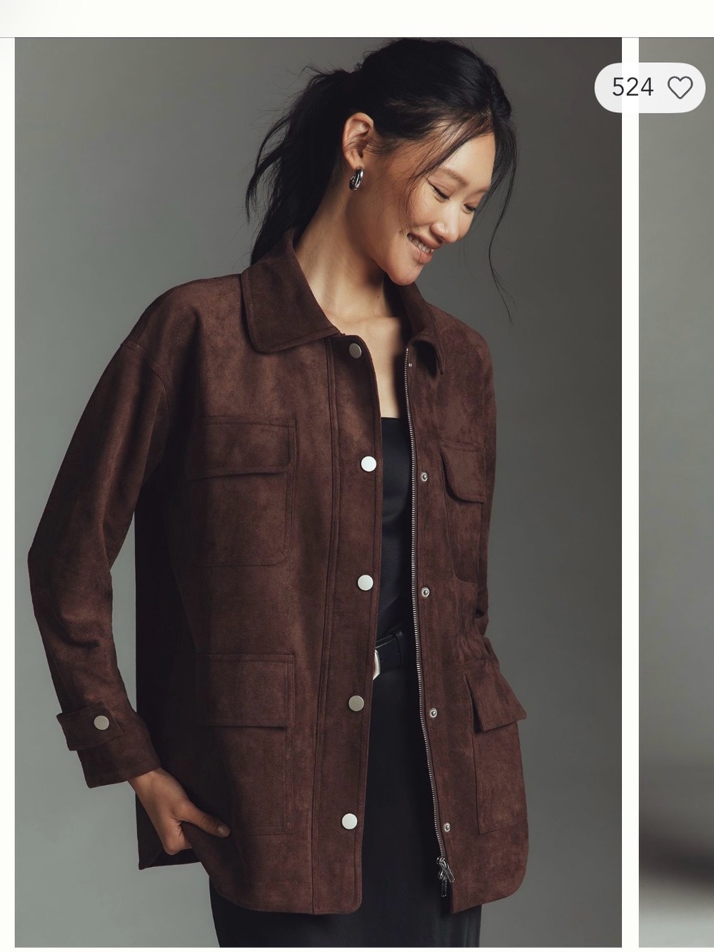 Anthropologie Dolan Faux Suede Utility Jacket Brown XL